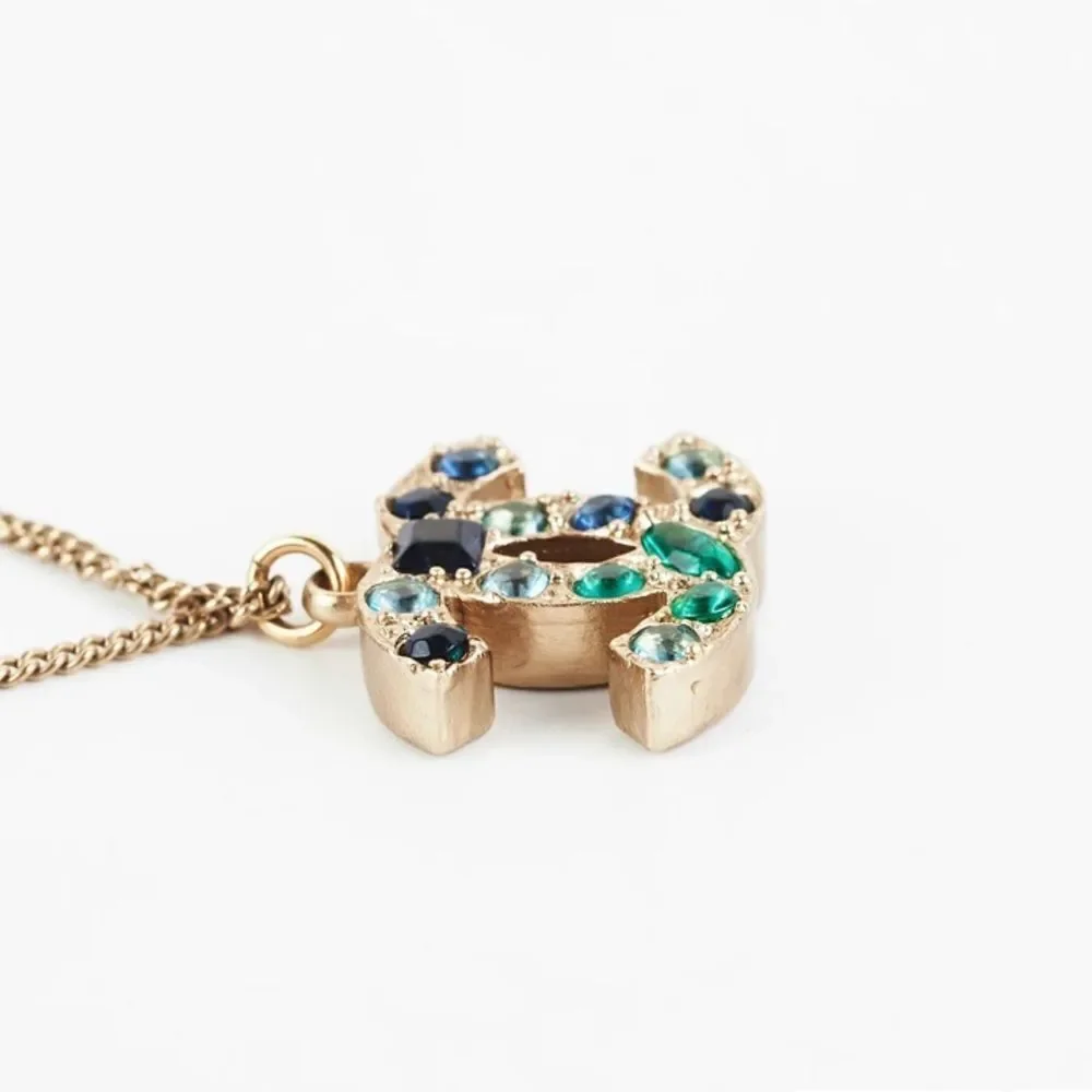 Chanel Necklace, Emerald crystal stones, CC, Gold Necklace, Coco Marked